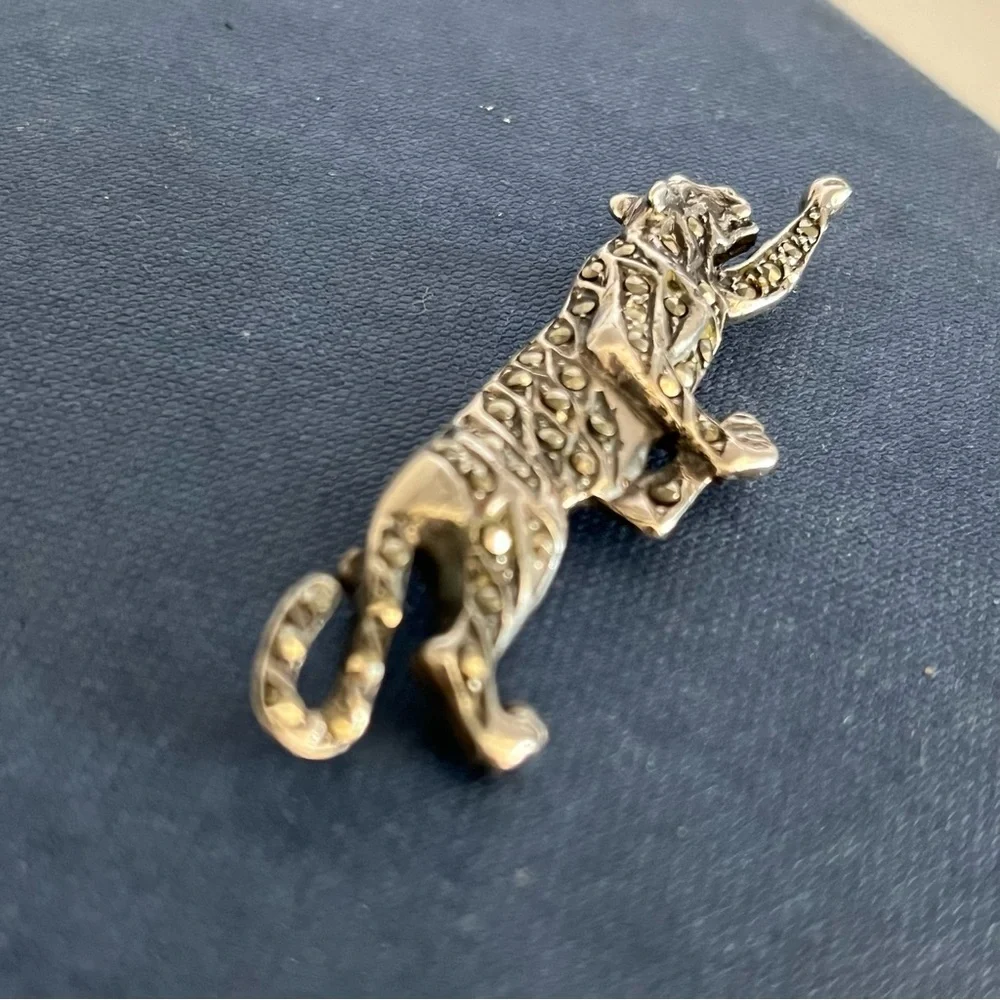 925 PANTHER LEOPARD EXQUISITE Marcasite Sterling Silver Signed Brooch Pin Gift - Picture 15 of 17
